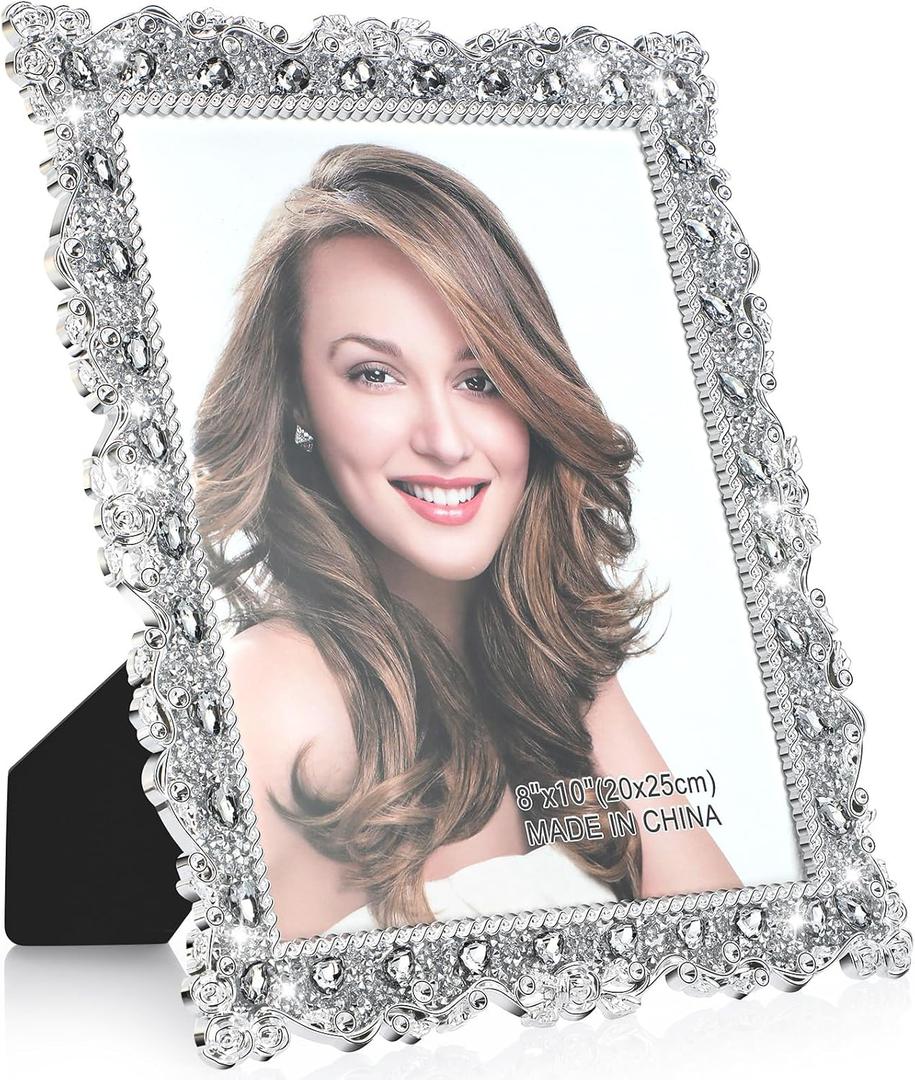 Yookeer 2 Pack 8 x 10 Inch Crystal Picture Frame Resin Wedding Photo Frame Jewel Picture with Rhinestones Photo Gift for Wedding Table Top Desktop Display