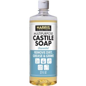 HARRIS Multi-Purpose Pure Liquid Castile Soap for Home Cleaning, Multi-Purpose Cleaner, For Dish Soap, Laundry Detergent, Kitchen and Bathroom Surfaces, Kids Rooms, Unscented, 32 Oz (32 Fl Oz (Pack of 1))