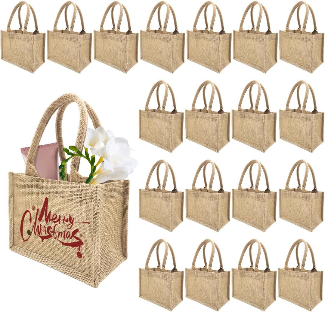 20 Pack Jute Tote Bags Burlap Tote Bags Reusable Beach Bag Blank Canvas Grocery Bag for Women Bridesmaid Wedding Gift DIY 9.2 x 6.3 x 5.1 Inch