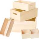 6 Packs Unfinished Wooden Box 5 Sizes Natural Handles Wood Boxes Storage Organizer Container Craft Box Nesting Treasure Wood Crate for Crafts,Decoration, Storage,Organizer