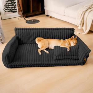 FUNNY FUZZY Dog Bed for Medium Large Dogs - Orthopedic Dog Sofa with Removable Washable Cover and Anti-Slip Bottom, Supportive Foam Pet Couch Bed (Dark Grey, XXL) (XX-Large)