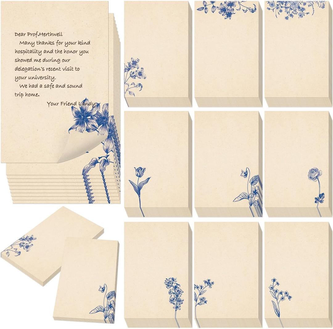 Spiareal 100 Pcs Blank Note Cards 4 x 6 in Blank Decorative Notecards Index Cards Bulk Thank Greeting Notecards for DIY School Office Wedding Baby Shower(Kraft Paper,4 x 6 in,Blue Floral)