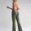 RUNNING GIRL Womens Ribbed V Crossover High Waist Yoga Pants Flare Leggings for Women with Side Pockets (Green, M)