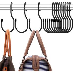 Purse Hanger for Closet, Unique Twist Design Bag Hanger Purse Hooks, 5 inch Large Size Closet Rod Hooks for Hanging Bags, Purses, Handbags, Belts, Scarves, Hats,Clothes, Pans and Pots (12 Pack Black)