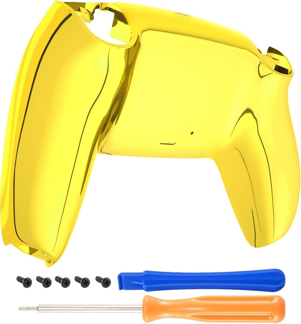 eXtremeRate Chrome Gold Glossy Bottom Shell for DualSense 5 Controller, Custom Back Housing for PS5 Controller, Replacement Back Shell Cover for Playstation 5 Controller