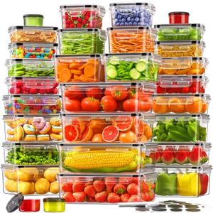 Set of 60 Food Storage Containers with Lids Airtight (30 Containers & 30 Lids), 100% Leak Proof Meal Prep Container for Kitchen, BPA-Free Plastic(Polypropylene5), Microwave/Dishwasher Safe, Labels & Pen