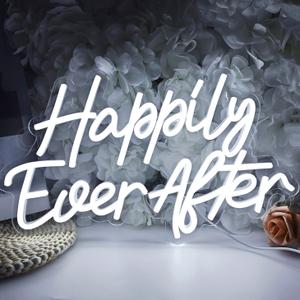SYLHOME Happily Ever After LED Neon Light Sign Wedding Party Birthday Neon Art Wall Sign Decor USB Bedroom Home Bar Pub Decor Night Light 5V Cold White 15.8"X9.2"