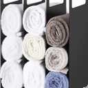 LEIFIDE Set of 2 Interlocking Towel Organizer Metal Bathroom Towel Storage Rack Shelf Dividers Organizers for Closet Home Space Saving (Black)