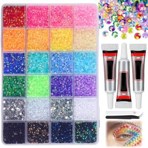 Colorful DIY Resin Rhinestone Kit for Bedazzling,Resin Jelly Rhinestones for Bedazzling,Multicolor Flatback Gems for Diamond Art 3Pcs Jewelry Glue for Bedazzled Nail Art (24000)