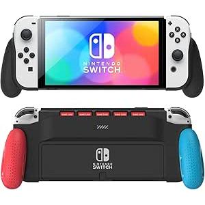 Grip Case Compatible with Nintendo Switch OLED, Unique Upgraded Designed with 5 Game Slots Comfortable & Ergonomic Grip Switch Accessories