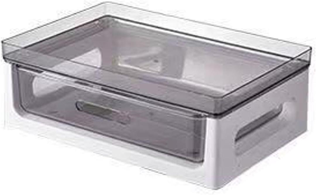 Desk Organizer with Drawer, White Plastic Desktop Storage Shelf with Top Tray Modern Countertop Organizer for Cups, Notebooks, Pens in Home Office