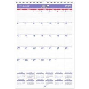 AT-A-GLANCE Wall Calendar 2025-2026 Academic, Monthly, 15-1/2" x 22-3/4", Large, Ruled Daily Blocks (AY328)