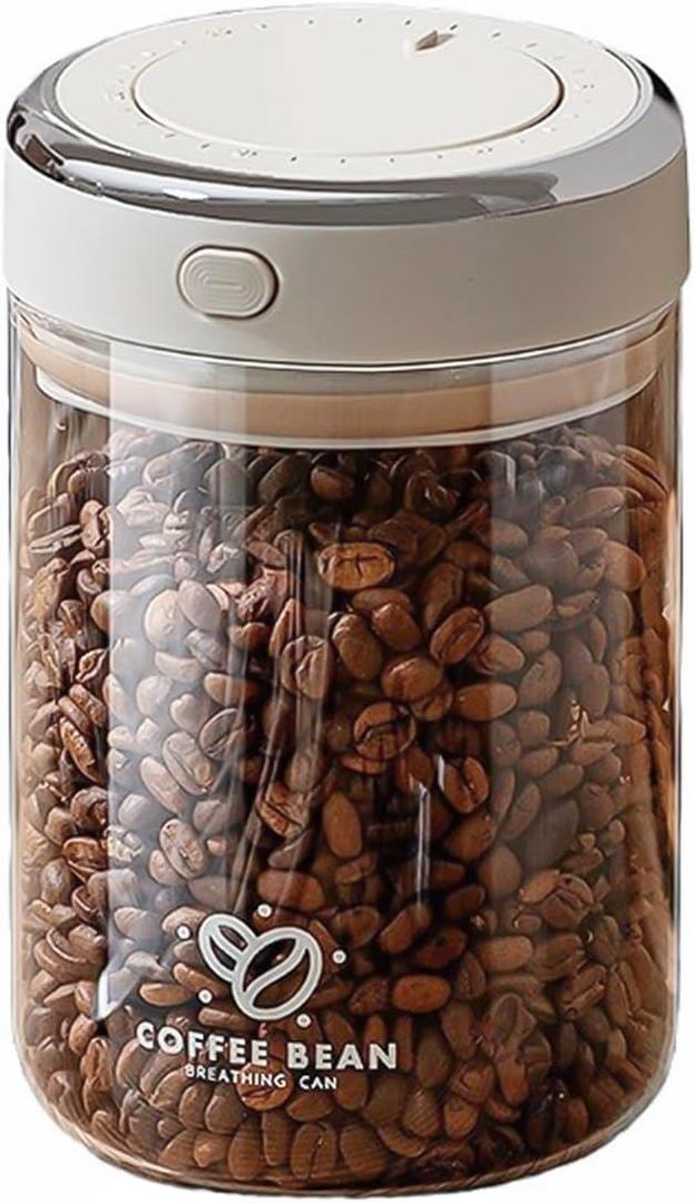 KIGI Glass Coffee Canister for Ground Coffee with One-Way CO2 Valve and Freshness Tracker,Airtight Coffee Bean Storage Containers (1.1L/34OZ)