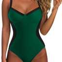 SUUKSESS Womens Tummy Control One Piece Swimsuit Sexy Crisscross Back Bathing Suit (Large, Green Black)