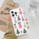 Christmas Case for iPhone 16 Pro Max,Pink Boho Xmas Tree Clear Magnetic Case,Compatible with MagSafe,Soft TPU Bumper Shockproof Protective Cover with Built-in Magnet Ring for Women