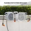 Giraffe Tools Heavy Duty Retractable Garden Hose Reel 1/2 130 FT, Wall Mounted with 9 Pattern Nozzle & Detachable Leader Hose, 180 Swivel Bracket, Any Length Lock, Commercial Grade (Light Grey)