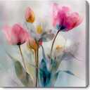 FOEIX Bathroom Wall Art Pictures Wall Decor Paintings Wall Decor Canvas Framed Abstract Floral Rustic Pink Flowers Artwork for Bedroom Living Room Kitchen Dinging Room Office(20x20 inches)