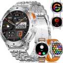 Smart Watches for Men(3 Straps),1,43'' AMOLED Military Smart Watch for Men with LED Flashlight/530mAh Large Battery/5ATM Waterproof,Fitness Tracker Smartwatch with Answer/Make Call Silver