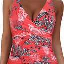 Womens Underwire Tankini Top Only Sexy V Neck Swimsuit Top for Big Busted Tummy Control Bathing Suits (Red, L)