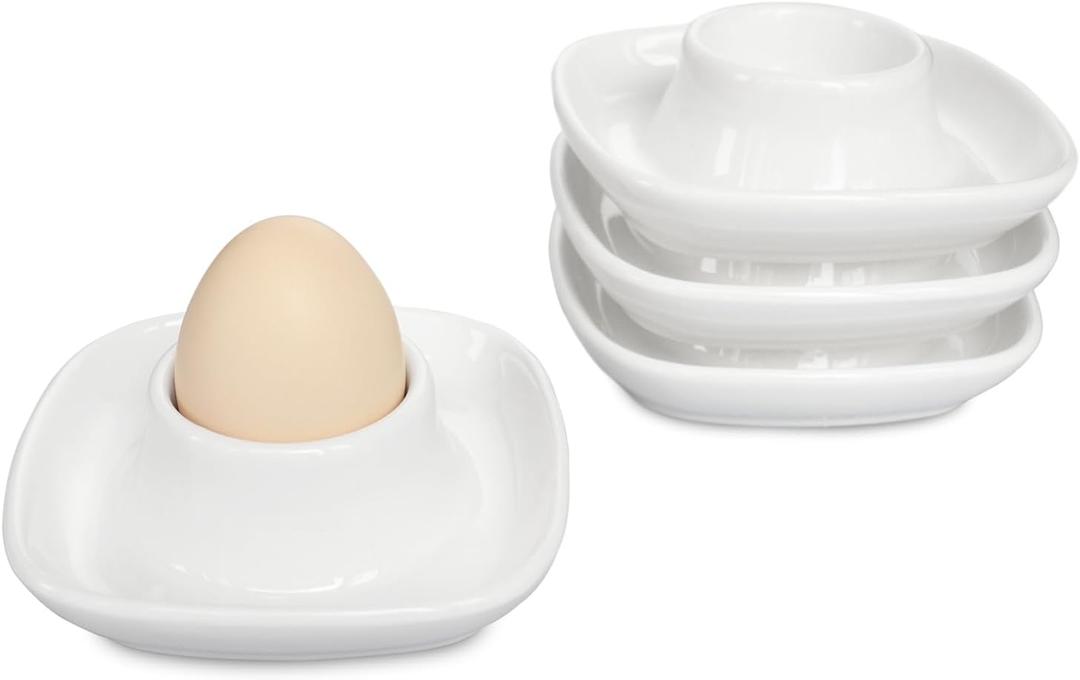 Ceramic Egg Cups for Soft Boiled Eggs, Egg Holder Porcelain Egg Dish for Breakfast for Easter (4 Pack)
