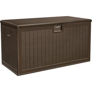 YITAHOME 100 Gallon Double-Wall Deck Box with Side Handles, Outdoor Large Storage for Patio Furniture Cushions, Garden Pool Accessories, Water Resistant & Lockable (Dark Brown)