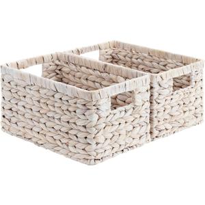 StorageWorks Pantry Baskets, Wicker Storage Baskets for Organizing, Bathroom Shelves, Pantry Organizers and Storage, Water Hyacinth, Natural (2x 13"L x 8"W x 7"H)