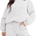 ANRABESS Women 2 Piece Outfits Sweat Shorts Sets 2026 Oversized Casual Lounge Matching Set Sweatsuit Tracksuit Fall Clothes White Medium