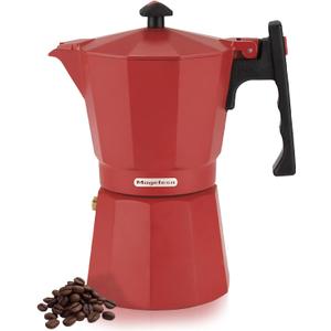 MAGEFESA Colombia Red Stovetop Espresso Moka Pot, 6-Cup/10 oz, Italian Coffee Maker for Cuban Coffee, Extra-Thick Aluminum, Heat-Resistant Handle, Safe & Easy-to-Use, Greca Coffee Maker