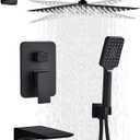 Rainfall Shower System Matte Black with High Pressure 8 inch Shower Head Hand Held Square Shower Head Bathroom Luxury Rain Mixer Shower Complete Combo Set Wall Mounted (Black)