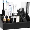 Luxspire Bathroom Counter Organizer, 5 Slots, Matte Black | Toothbrush Holder for Bathroom, Marble Bathroom Accessories for Toothbrush Toothpaste