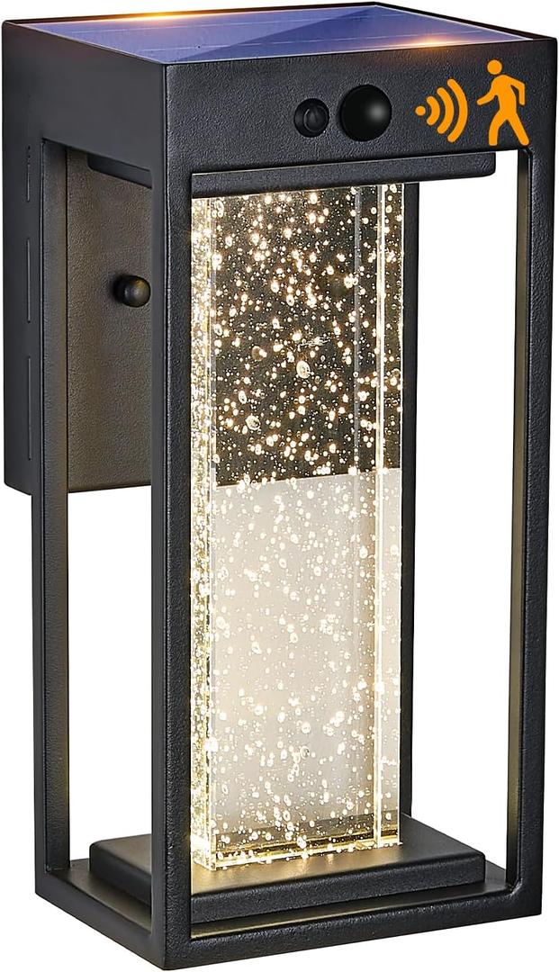 Solar Outdoor Wall Light with 3 Modes Motion Sensor Crystal Exterior Sconce with 4000K 250LM LED Outside Light for House Front Door Garden Patio IP65 Waterproof Dusk to Dawn Solar Porch Light