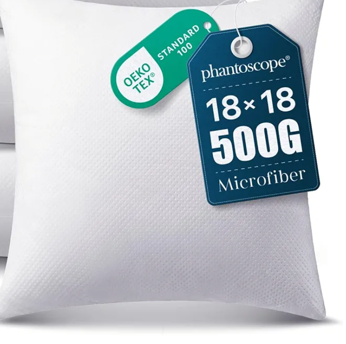Hypoallergenic 100% Virgin Fiber Square Form Microfiber Throw Pillow Inserts, Couch Bed Pillows 45x45 cm, 18x18 Inch