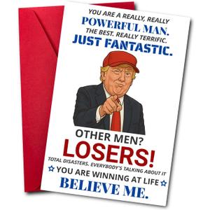 8 x Funny Birthday Card for Men  Unique Humor Greeting Card for Husband, Boyfriend, Father or Friend, Powerful Man Parody Style, Gag Birthday Gift for Him (SRM03)