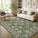 Amada Vintage Washable Area Rug,8'x10',Olive Green