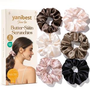 Yanibest Satin Scrunchies - Multicolored Soft Hair Ties Ponytail Holders, No Damage Hair Accessories for Women Girls 6 Pcs, Classic