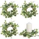 Ciieeo 4pcs Artificial Flower Candle Rings Berry Eucalyptus Candle Wreaths Floral Wreaths Farmhouse Candle Holders Table Centerpieces Decorations Wedding Decor Easter Dinner Party Favor