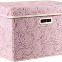 PRANDOM Larger Collapsible Storage Bin with Lid [1-Pack] Fabric Decorative Storage Box Cube Organizer Container Baskes with Handles Divider for Bedroom Closet Living Room Pink 17.7x11.8x11.8 Inch (Large(1-Pack))