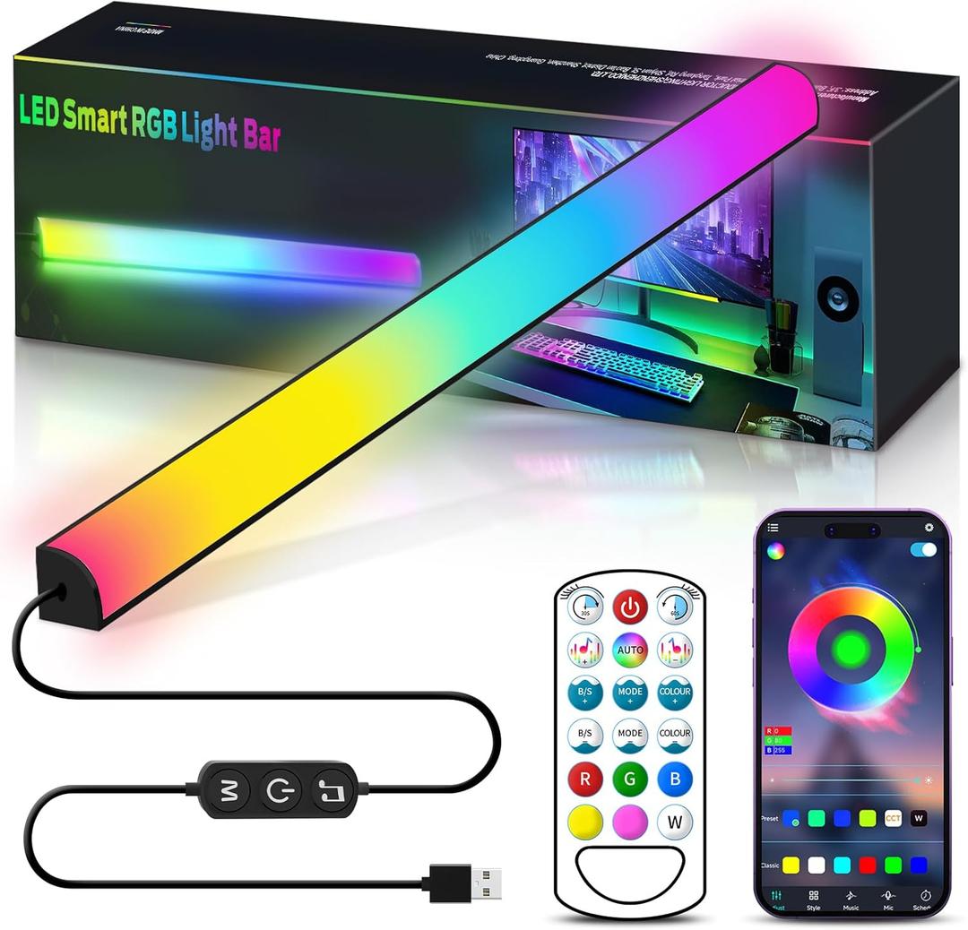 Monitor Down Light Bar, RGB Screen Desk Light PC, Dimmable LED Dynamic Rainbow Effect, Adjustable Brightness, Speed and Music, Remote Control Color Change, for Game Room, 1pcs