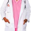 Meland Doctor Costume for Girls - Kids Scrubs with Lab Coat & Carry Bag, Doctor Dress Up for Halloween, Career Day Role Play (Pink, 7-8 Years)