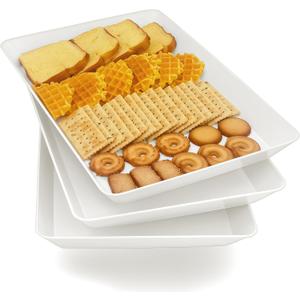 Serving Tray Platter, 3 Pcs Food Tray for Veggie Fruit Snack Dessert Cookie Cheese, Food Trays for Party Supplies Display, Plastic Platters for Serving Food, Large White Trays, BPA Free (16.0'' x 11'' (3 Pack))