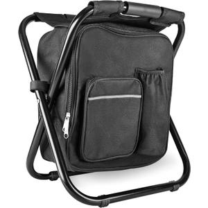 Kikerike Backpack Stool Cooler Chair Heavy Duty 300 LBS Max Load Portable Lightweight Folding Fishing Cooler for Camping Hunting Fishing - Black