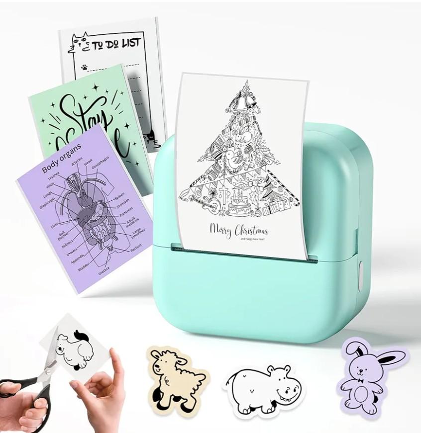 Sticker Printer, Print Pods Mini Printer, Thermal Inkless Sticker Maker Machine with 1 Roll Paper, Versatile App with 2000 Icons and 300 Templates, Impresora Portátil for Notes, Journal, DIY