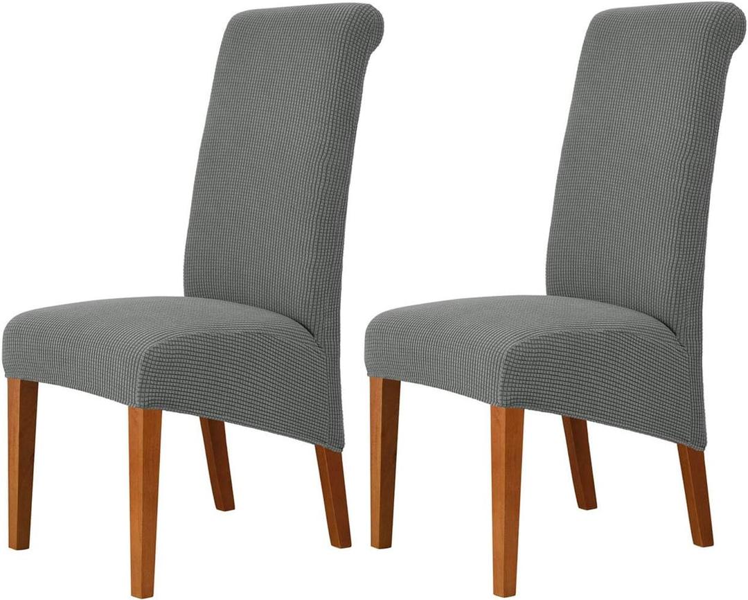 Deisy Dee Stretch XL/Oversized Soft Spandex Extra Large Dining Room Chair Covers for Kitchen Dining Removable Washable Chair Protectors Slipcovers (Grey, 2)