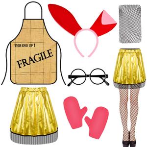 6 Pcs Christmas Movie Bunny and Lamp Costume Accessories Fragile Crate Apron Bunny Headband Halloween Christmas Cosplay Party