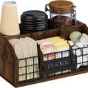 YINMIT Coffee Station Organizer for Countertop, Wood Coffee Bar Organizer with Removable Dividers for Pods, Syrup, Cups, Stirrer, Tea - Office Bar Accessories, Iron Wire-Vintage Brown (1 Tier)