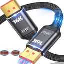 VESA Certified 16K Displayport Cable 2.1, DP 2.1 Cable 25FT-7.5M [16K@60Hz, 8K@120Hz, 4K@240Hz 165Hz 144Hz] Support 80Gbps HDR, HDCP DSC 1.2a, Compatible FreeSync G-Sync Gaming Monitor 4090 7900xtx