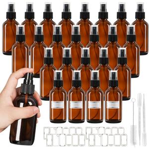 Jaisie.W 120ml Glass Spray Bottles with Fine Mist Sprayer 24Pack, Small Amber Glass Spray Bottles 4 oz for Perfumes,Cleaning Products,Pet Spray (4fl.oz, Set of 24)