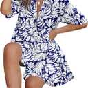 PYGFEMR Women's Short Sleeve Babydoll Dress Button Down Dresses with Pockets (Blue, M)