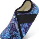 Besroad House Slippers for Women Men Comfy Barefoot Slippers Sock Furry Slip On House Shoes with Soft Rubber Sole for Bedroom Home Travel Yoga (7-7.5 Women/5.5-6 Men, Multi Ocean)