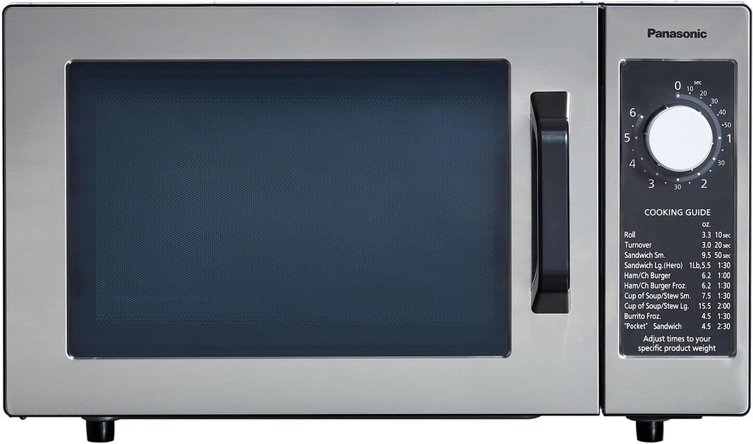 Panasonic NE-1025F Compact Light-Duty Commercial Microwave Countertop Oven with 6-Minute Electronic Dial Control Timer, Bottom Energy Feed, 1000W, 0.8 Cu. Ft. Capacity Silver